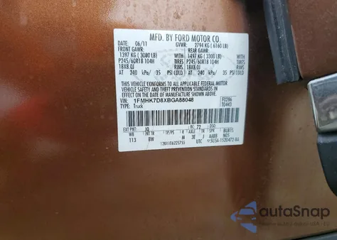 2011 Ford Explorer Xlt from USA, damaged, VIN 1FMHK7D8XBGA88048